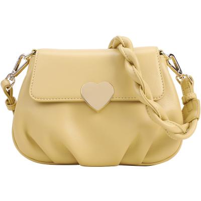 China 2022 New Fashion Spring Color Women Bags Vegan Purse Heart Soft Crinkle Leather Cross - Body Shoulder Bag for sale