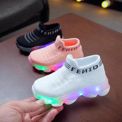 China Round Fiber Optic Kids Baby Toddler Waterproof Glowing Shoes Led Light Up Shoe Box For Kids With Light Flashing Led Boys Girls Shoes OEM for sale