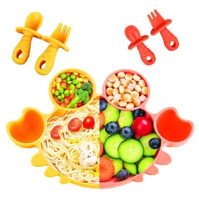 China Factory Direct Silicone Baby Training Children's Eating Tray Spoon Fork Dining Set For Kids for sale