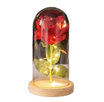 China Handmade Artificial Decor Rose Festival Gift Valentines Gift with Glass Bell Jar for sale