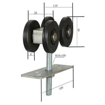 China Modern Hanging Roller 4 Wheels Gliding Door Hanger Roller 48mm with Bolt and Baseplate for Industrial Door for sale