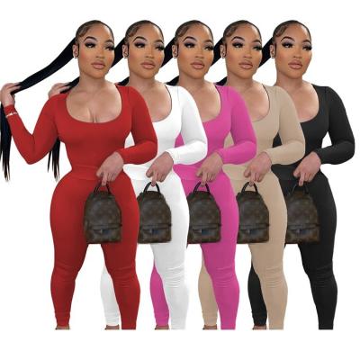 China 2021 Fashion Ladies Sweatsuit Long Sleeve Gym Tops Women's Pants Two Piece Set Solid Tight Autumn QUICK DRY for sale