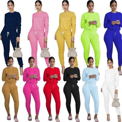 China 2021 Wholesale New Arrivals QUICK DRY Ladies 2 PCs Long Sleeve Autumn Multicolor Women Sweatsuit Solid Color Pants Sports Two Piece Set for sale