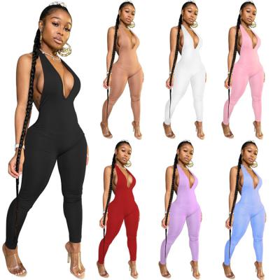 China 2021 new women's QUICK DRY one-piece overalls v neck sexy deep backless ladies wholesale for sale