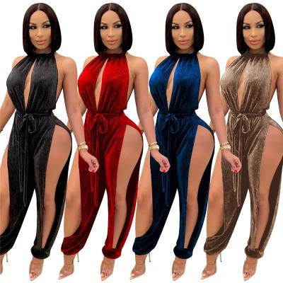 China 2021 custom QUICK DRY logo 4colors women's clubwear cut mujer romper velvet one piece jumpsuit for sale