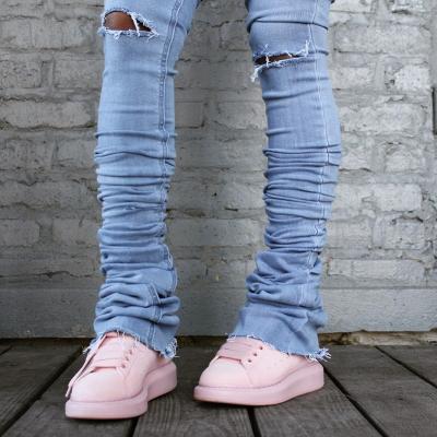 China 2021 Fashion Summer Breathable Women High Waist Stacked Pants Hollow Out Skinny Stacked Jeans Low Moq for sale