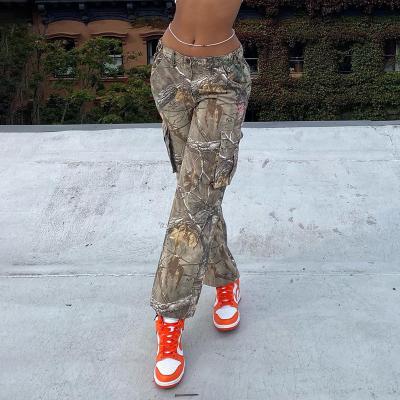 China Anti-wrinkle Spring Fashion Joggers With Pockets Sides Wide Ladies For Leg Printed Cargo Long Women Camouflage Sport Tracksuit for sale