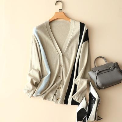 China Breathable Customized V-neck Knitted Cashmere Cardigan Ladies 100% Pure Cashmere Cardigan for sale