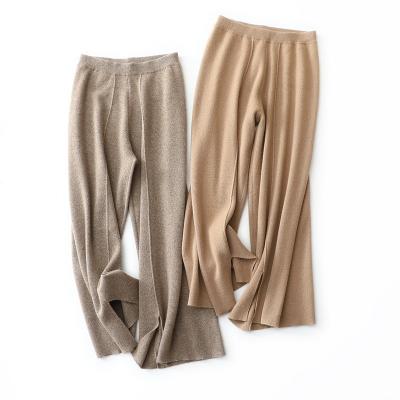 China Custom knitted cashmere pants anti-pilling new solid color cashmere loose pure ladies pants for sale