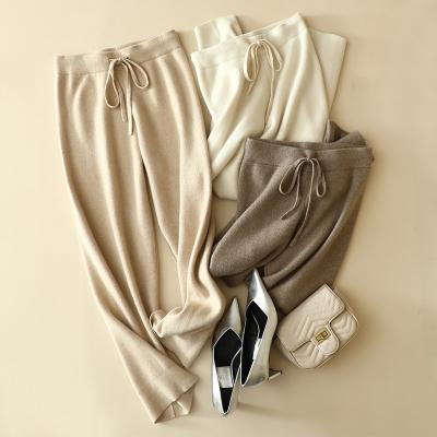 China Anti-pilling New Customized Simple Solid Cashmere Pants Ladies Loose Knit Cashmere Pants for sale