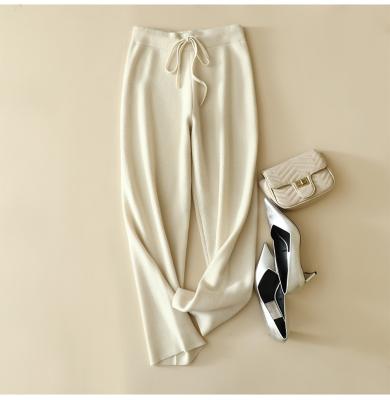 China Anti-pilling Women's White Loose Pure Cashmere Knit Pants Customized 100% Pure Cashmere Pants for sale