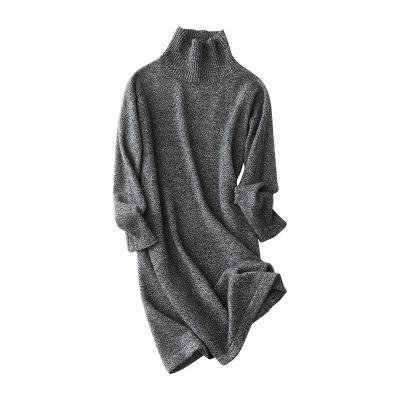 China Breathable Cashmere Neck Mid Length Knitted Dress Knee High Jumper Dress for sale