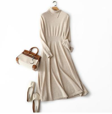 China Pure Cashmere Knitted Skirt Jumper A-Line Dress Knee-Length Breathable Cashmere Dress Women Long for sale