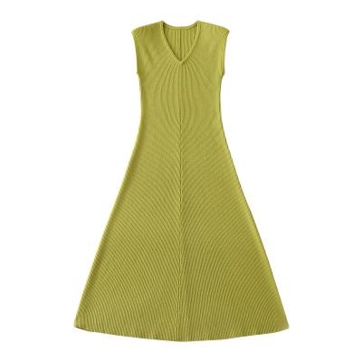 China 100 Cashmere Dress V Neck Jumper Dress Solid Color Breathable Vest Knitted Cashmere Sleeveless Dress for sale