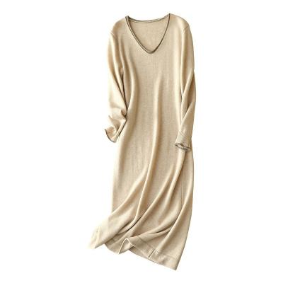 China New Long Jumper Dress V Neck Breathable Thickened Cashmere Knitted Long Dress for sale