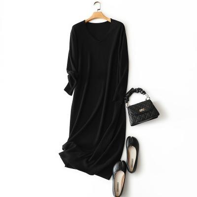 China Washable Loose Slouchy V-Neck Pullover Sweater Style Cashmere Sheer Dress for sale