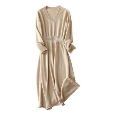 China Jumper Dress V-Neck Fashion Washable Cashmere Mid Length Dress for sale