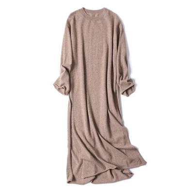 China Cashmere Dress Customized Simple Knitted Loose Pure Cashmere Sweater Breathable Long Autumn Cashmere Dress for sale