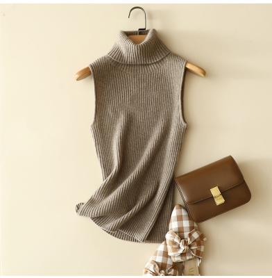 China Anti-wrinkle Curry Cashmere Sleeveless Knitted Vest Customized Women's Pure Cashmere Sweater for sale