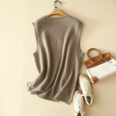 China Sleeveless Anti-wrinkle Dark Women Knit Cashmere Sweater Customized Casual Pure Cashmere Vest C] for sale