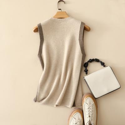 China Anti-wrinkle Colorblocking Sleeveless Pure Cashmere Sweater Customized Women's Pure Cashmere Vests for sale