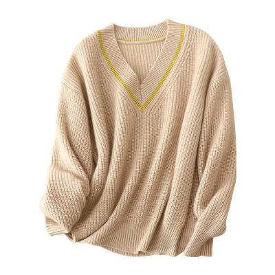 China Long Sleeve 100% Cashmere Knitwear Pullover V Neck Thickened Parride Cashmere Pullover Women's Sweater for sale