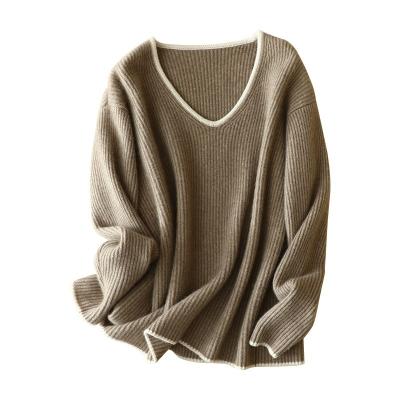 China new Anti-wrinkle v-neck cashmere pullover thickened knit sweater cashmere sweater for women for sale