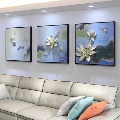 China Modern Living Room Embossed Oil Painting Decorative Triple Triptych Handmade Painting for sale