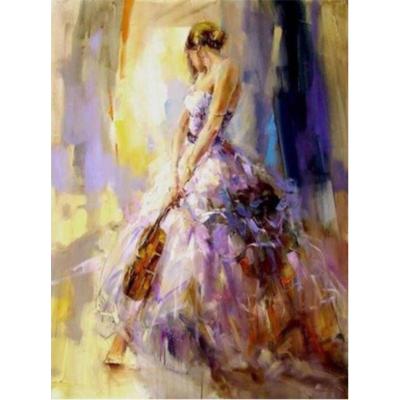 China Modern Diamond Painting Full Drill Oil Painting By Numbers Girl With Violin for sale