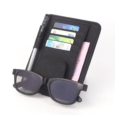 China Business Car Sun Visor Leather Sunglasses Clip Auto Interior Pen Ticket Credit Card Holder Sun Visor Organizer for sale