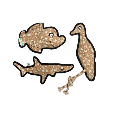 China Small Fish Seahorse Marine Life Cloth Dog Toys Strong Viable Shark Bark Shape Dog Chew Dental Toy for sale