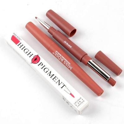 China Waterproof ready to ship pigmented matte organic vegan high nude 2 in 1 lipstick and lip liner pen wholesale for sale