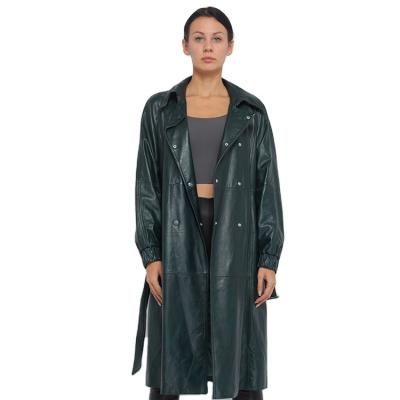 China Soft And Nice Handfeeling Women Long Aniline Lambskin Semi Waterproof Leather Coats for sale