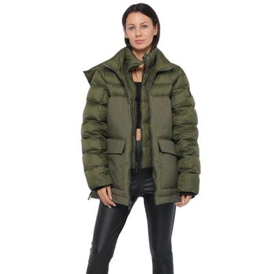 China Waterproof winter outdoor hooded thick fake down jacket woman high quality nice warm outwear down coat for sale