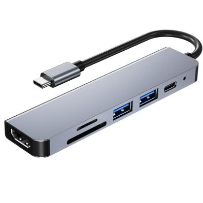 China Type-C Enabled Devices 6 USB C Port Hub with HDM1 4K USB 3.0 Card Reader Video Output and 87W PD Charging Multifunctional Mac Pro Laptop Adapter for sale