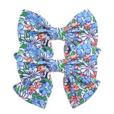 China Lovely Cute New Arrival FlowerPrint Cotton Bowknot Hair Bow With Clip For Kids Children Girl Hair Accessories Set for sale