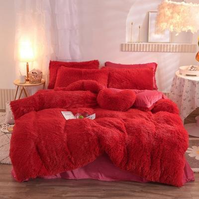 China Bedding Accessories Anti-Static Plush Comforter Fitted Cover Set Luxury Fitted Sheet Fluffy Backing for sale