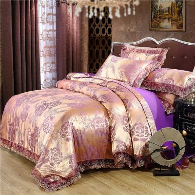 China Anti-Static Pink Home Textile Lace Duvet Cover Hotel Bedding Covers Sets Polyester Borders Turkey for sale