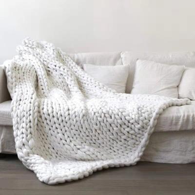 China Chunky Yarn Blanket Handmade Polyester Chunky Yarn Blanket Handmade Polyester Wholesale Soft Knitted Throw Blankets Large For Bed Sofa Home Decoration for sale