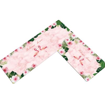 China Washable Hot Selling Flamingo With Green Leaves Design Digital Printed Kitchen Mats Flannel Door Mat for sale