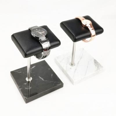 China Custom Luxury Marble+PU+metal PU Watch Display Stand Leather Marble Single Stand for sale