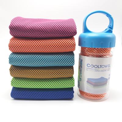 China QUICK DRY Custom Logo Snap Sports Mesh Cooling Towel In Bottle for sale