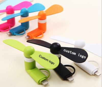 China Portable Mini Size Custom Logo 2 in 1 Handy Mini USB Mobile Phone Electric Fan for Android and iPhone for sale