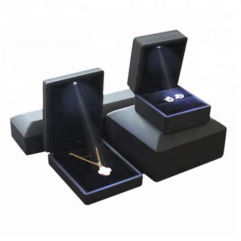 China High Quality Luxury Led Ring Pendant Box Luxury Wedding Gift Black Suede Plastic Led Light Jewelry Box for sale