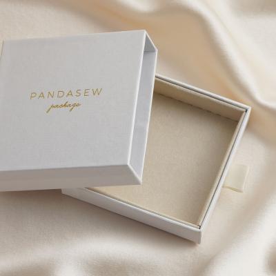 China Jewelry Boxes PandaSew Logo Luxury Paperboard With Beige Custom Made Microfiber Inside Bracelet Necklace Rings Gift Jewelry Box for sale