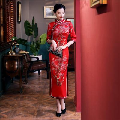 China Women 2022 High-Grade Silk Tang Suit Dress Chinese National Garments Traditional Qipao Cheongsam M/L/XL/XXL/3XL/4XL for sale