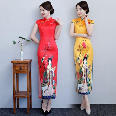 China Wholesale Women's Tang Suit Printed Chinese Traditional Dress Women's Short Sleeve Qipao Cheongsam Dress M/L/XL/XXL/XXXL/4XL for sale