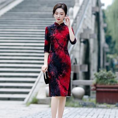 China 2021 Wholesale Chinese Traditional Cheongsam S/M/L/XL/XXL/XXXL/4XL Modern Qipao Dress Retro Flavor Suit Short Prom Dress for sale