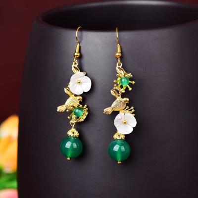 China Wholesale vintage fashion hanfu earrings jewely agate colored ethnic brass women to drop hook earrings for sale