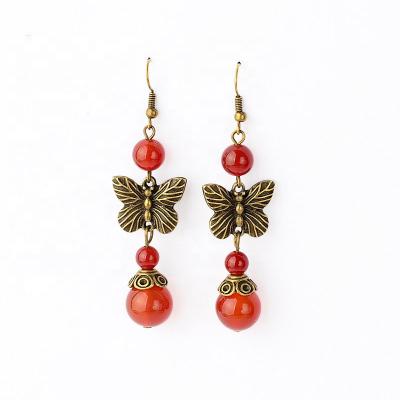 China Fashion Ethnic Classic National Red Wholesale Agate Jewelry Butterfly Mixed Earrings for sale